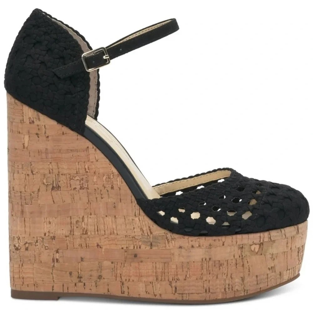 NEW! JESSICA SIMPSON Womens Black Marshela Cork Wedge Sandal 9.5📦